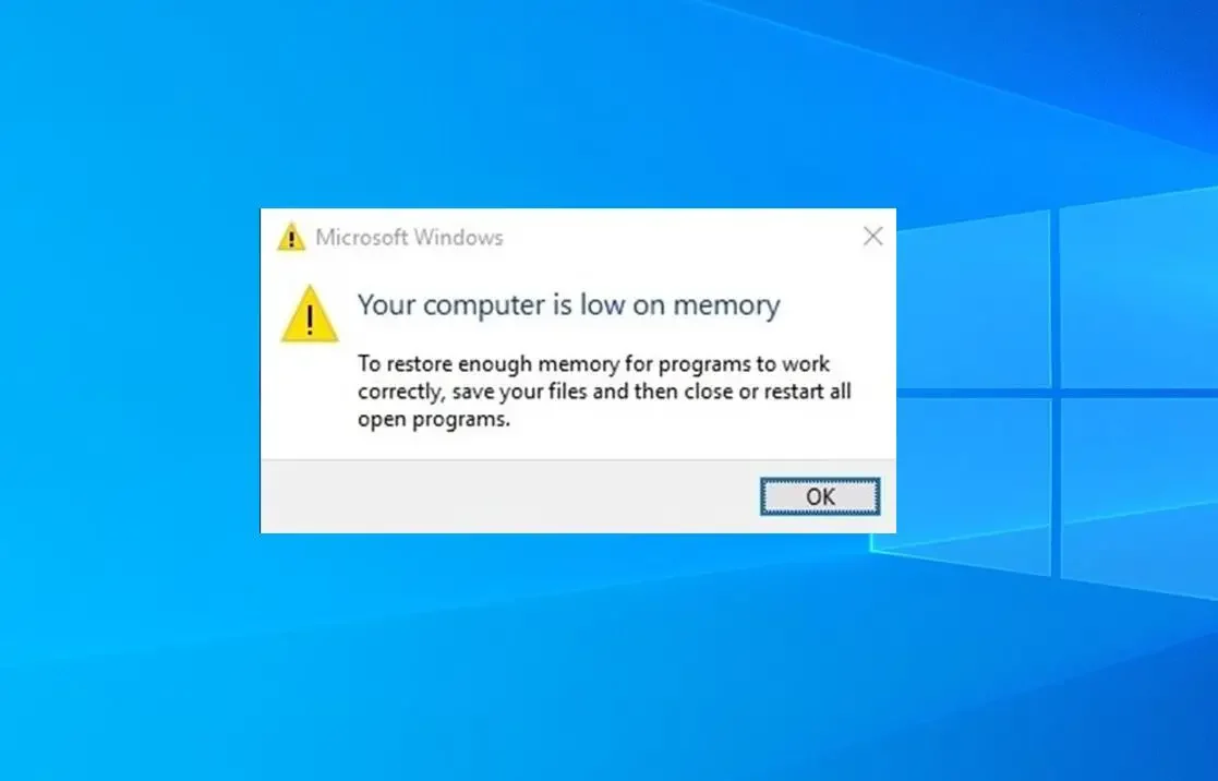 Your computer is low sale on memory windows 7