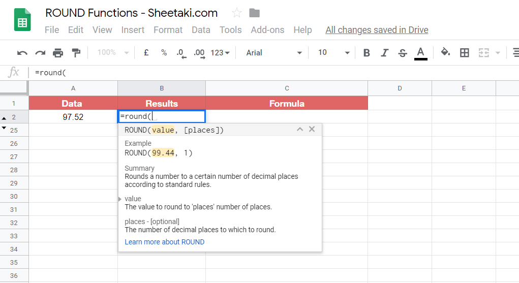 Round Formula in Google Sheets  
